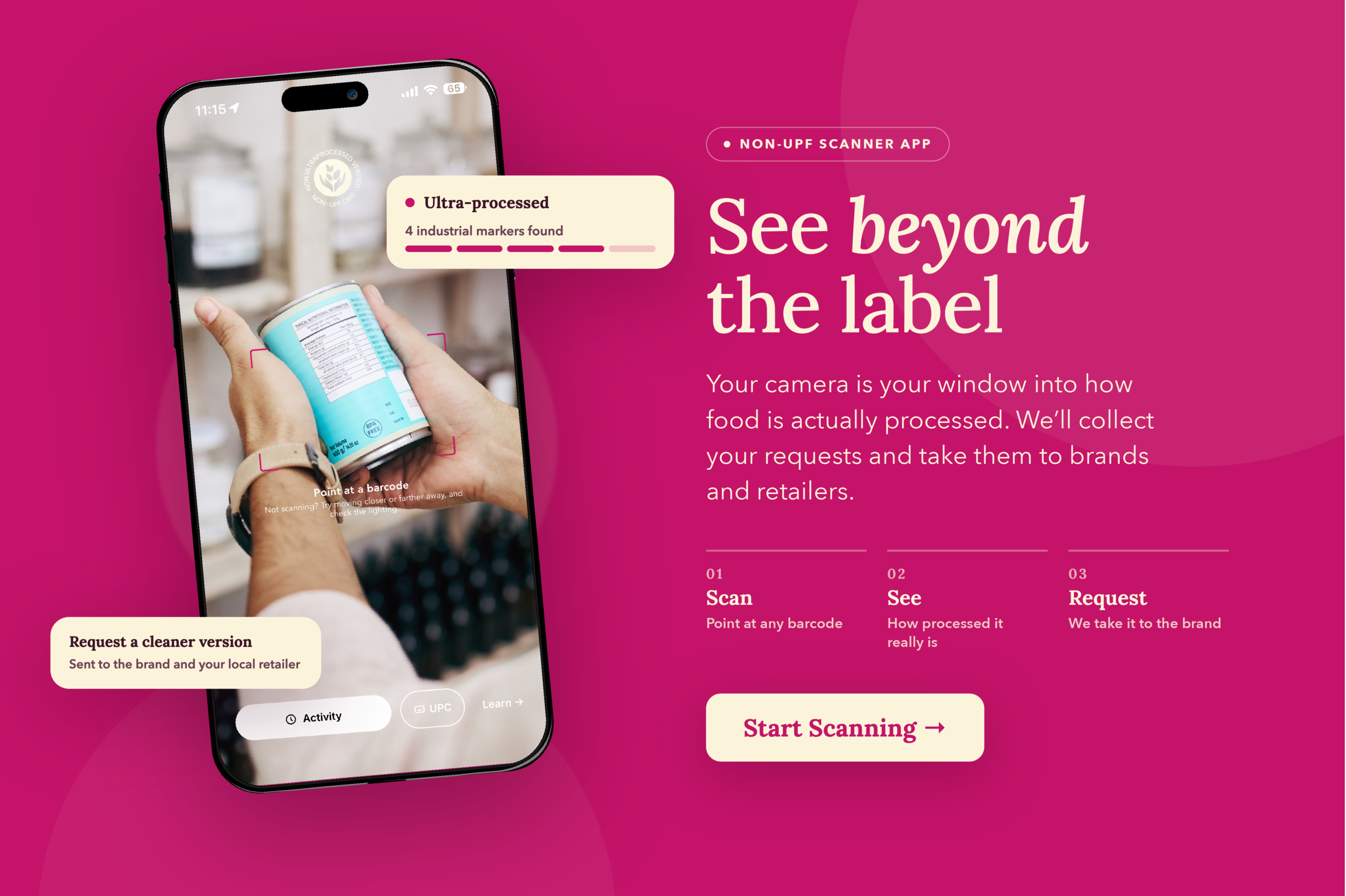Non-UPF Verified scanner mobile app promotion for landing page on web